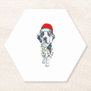 Funny Dog Great Dane Christmas Santa Hat Xmas Ligh Paper Coaster