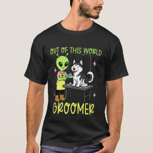 Funny Dog Groomer Job Alien Humour Husky Grooming T-Shirt