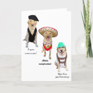 Funny Dog Happy Birthday in Four Languages Card