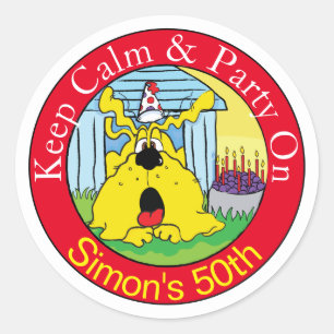 Funny Dog HUH! birthday party Classic Round Sticker