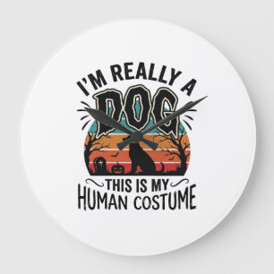 Funny Dog Human Costume Halloween Vintage Dog Desi Large Clock