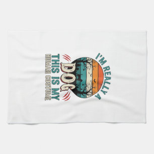 Funny Dog Human Costume Vintage Halloween Shirt_1 Tea Towel