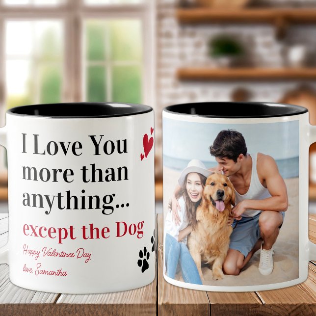 Funny Dog I Love You Valentines Day Custom Photo  Two-Tone Coffee Mug (Creator Uploaded)