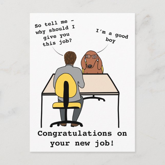 Funny dog illustration congratulations new job pos postcard (Front)