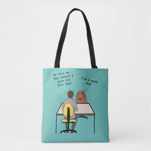 Funny dog illustration congratulations new job tote bag