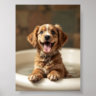 Funny dog in bathroom poster