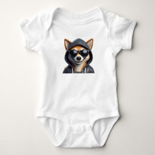 FUNNY DOG IN HOODIE BABY BODYSUIT