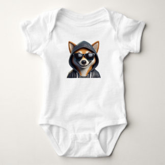FUNNY DOG IN HOODIE BABY BODYSUIT