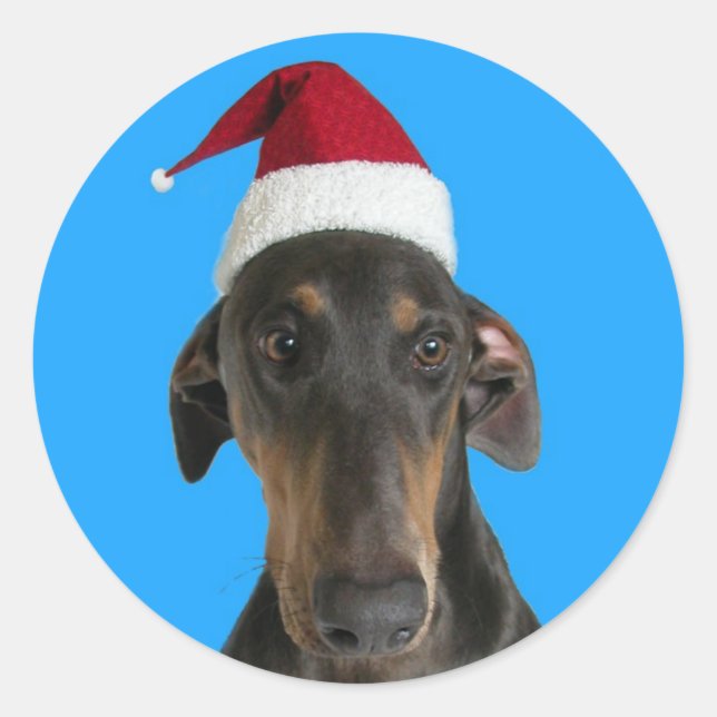 Funny dog in Santa hat Christmas stickers (Front)