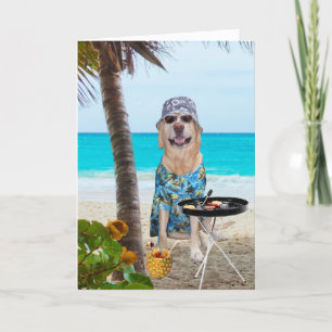 Funny Dog/Lab in Hawaiian Shirt on Beach BD Card