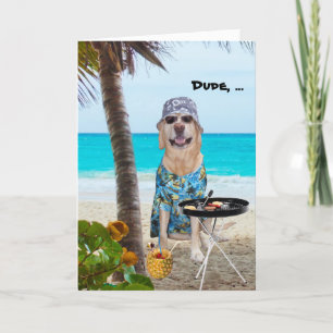Funny Dog/Lab in Hawaiian Shirt on Beach Card