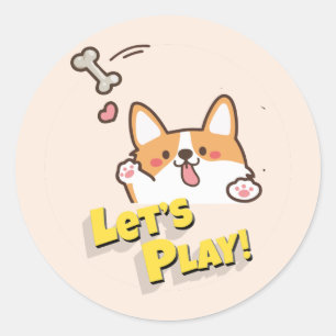 Funny Dog Let's Play Classic Round Sticker