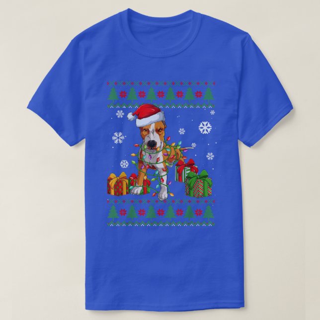 Funny Dog love Cute Pitbull Santa Hat Ugly Christm T-Shirt (Design Front)