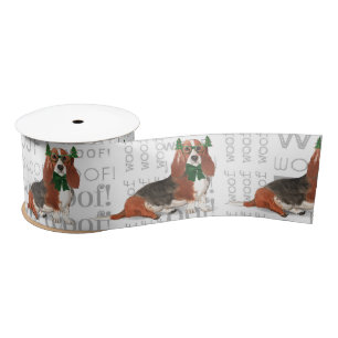 Funny Dog Lover Basset Hound Christmas Satin Ribbon