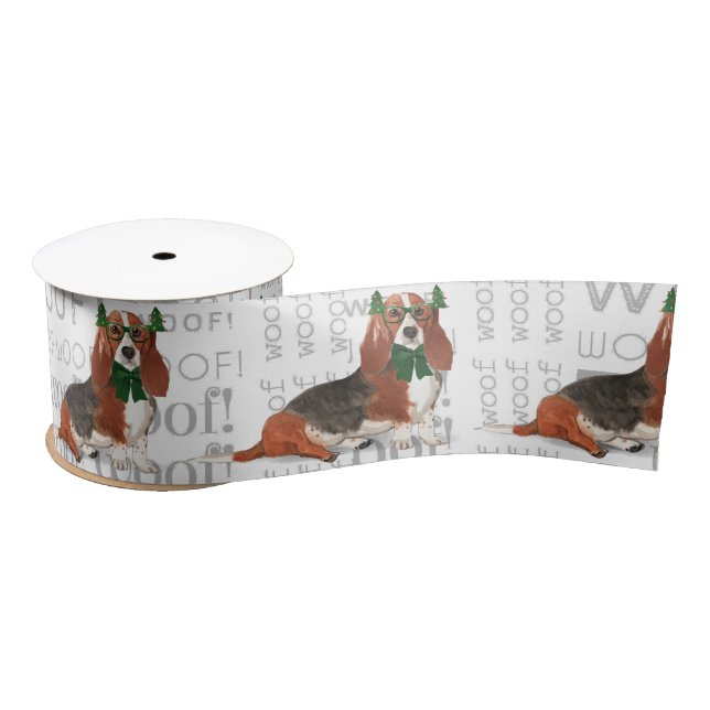 Funny Dog Lover Basset Hound Christmas Satin Ribbon (Spool)