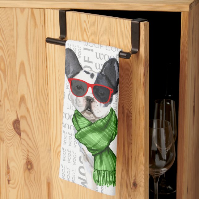 Funny Dog Lover Boston Terrier Christmas Tea Towel (Thirds Fold)