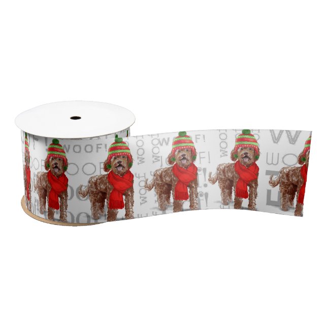 Funny Dog Lover Brown Labradoodle Christmas Satin Ribbon (Spool)