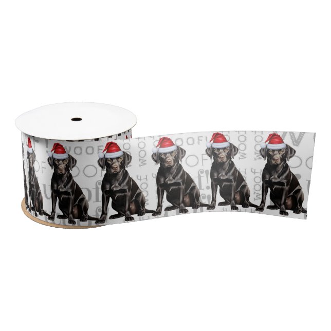 Funny Dog Lover Christmas Black Labrador Retriever Satin Ribbon (Spool)