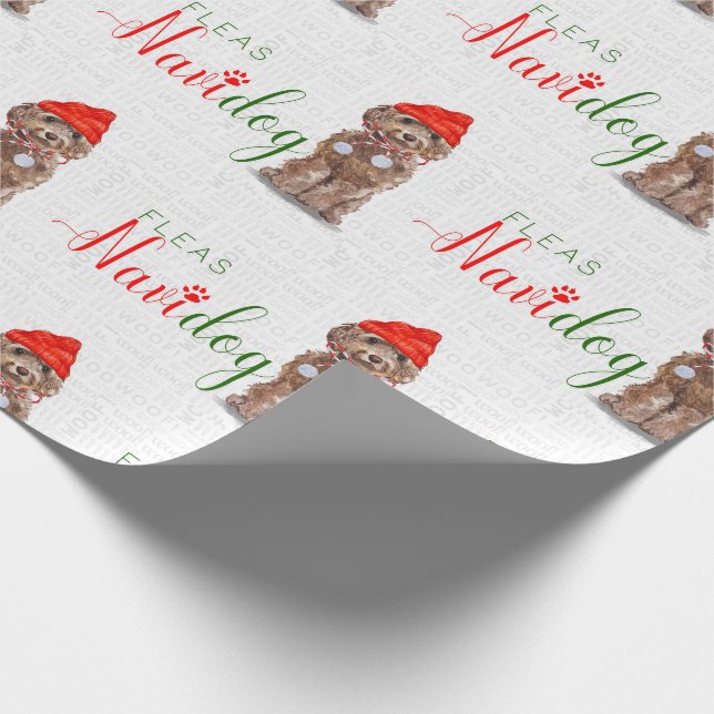 Funny Dog Lover Christmas Brown Cockapoo Wrapping Paper (Corner)