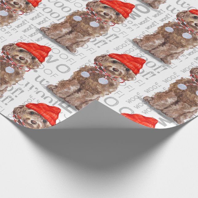Funny Dog Lover Christmas Brown Cockapoo Wrapping Paper (Corner)