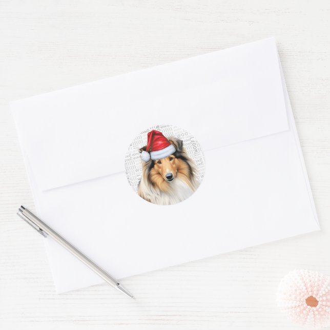 Funny Dog Lover Christmas Rough Collie Classic Round Sticker (Envelope)