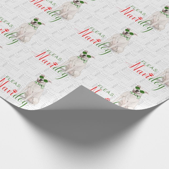 Funny Dog Lover Christmas White Pit Bull Wrapping Paper (Corner)