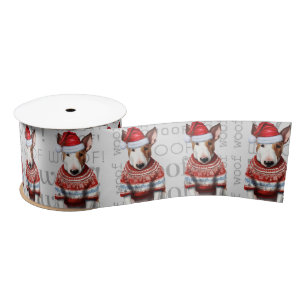 Funny Dog Lover Cute Bull Terrier Dog Christmas Satin Ribbon