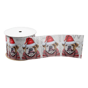 Funny Dog Lover Cute Bulldog Christmas Satin Ribbon