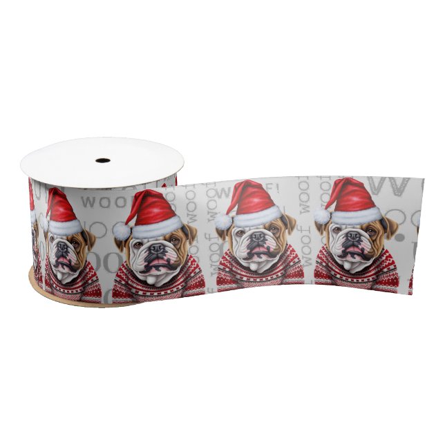 Funny Dog Lover Cute Bulldog Christmas Satin Ribbon (Spool)
