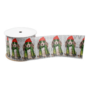 Funny Dog Lover Cute Cocker Spaniel Christmas Satin Ribbon