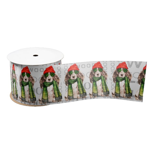 Funny Dog Lover Cute Cocker Spaniel Christmas Satin Ribbon (Spool)