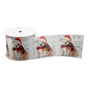 Funny Dog Lover Cute English Bulldog Christmas Satin Ribbon