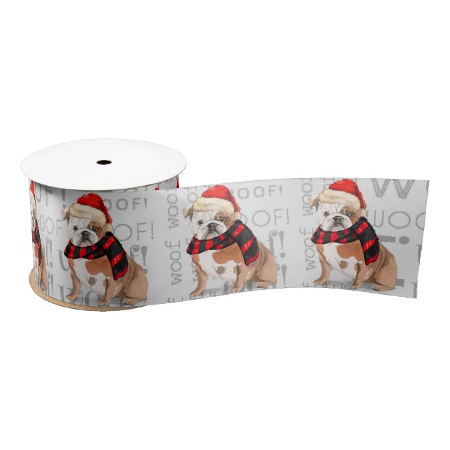 Funny Dog Lover Cute English Bulldog Christmas Satin Ribbon (Spool)