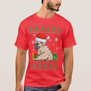 Funny Dog lover Cute Pug Santa hat Ugly Christmas T-Shirt