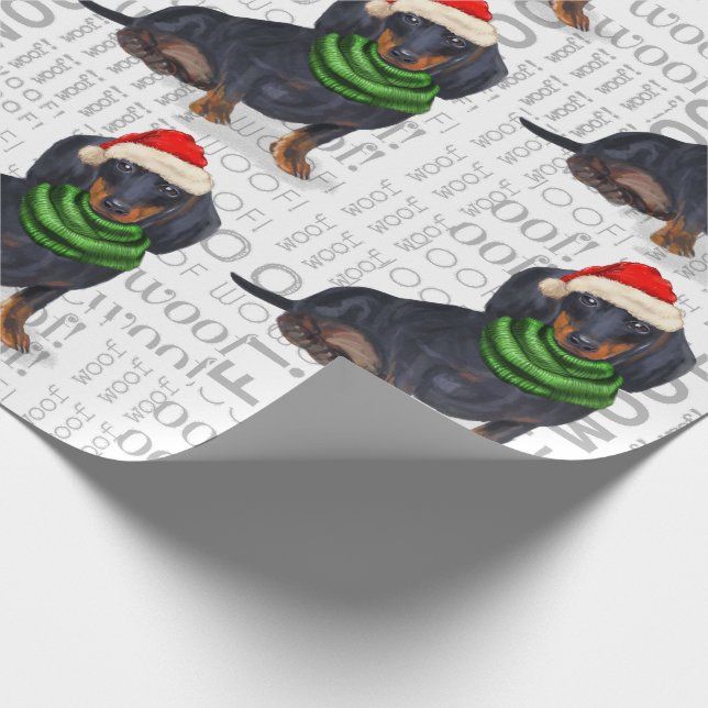 Funny Dog Lover Dachshund in a Santa Hat Wrapping Paper (Corner)
