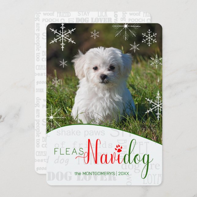  Funny Dog Lover Fleas NaviDOG Christmas Photo Holiday Card (Front/Back)