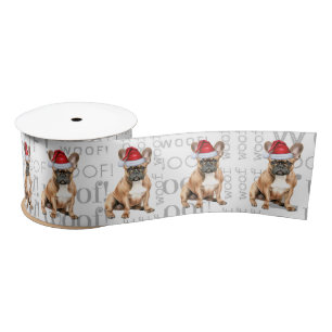 Funny Dog Lover French Bulldog Santa Satin Ribbon