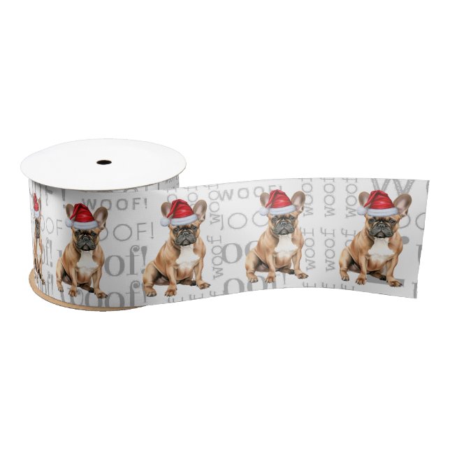 Funny Dog Lover French Bulldog Santa Satin Ribbon (Spool)