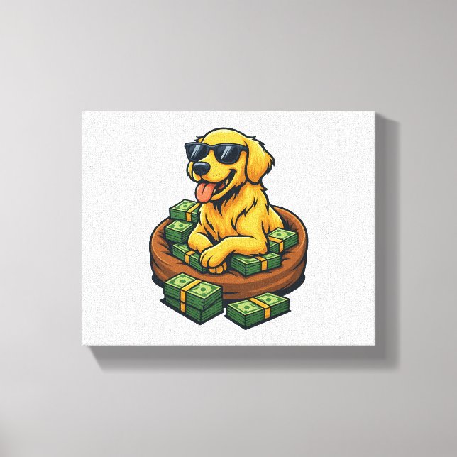 Funny Dog Lover Golden Retriever Money Stack Canvas Print (Front)