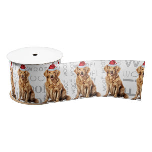 Funny Dog Lover Golden Retriever Santa Satin Ribbon