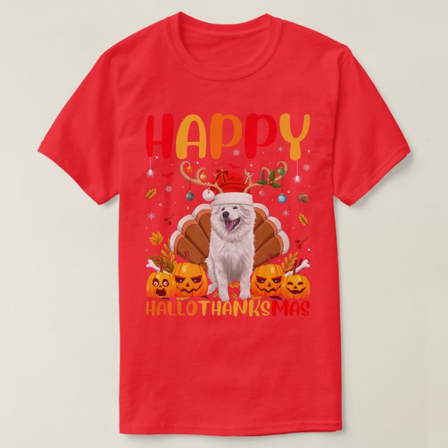 Funny Dog Lover Happy American Eskimo Dog HelloTha T-Shirt (Design Front)