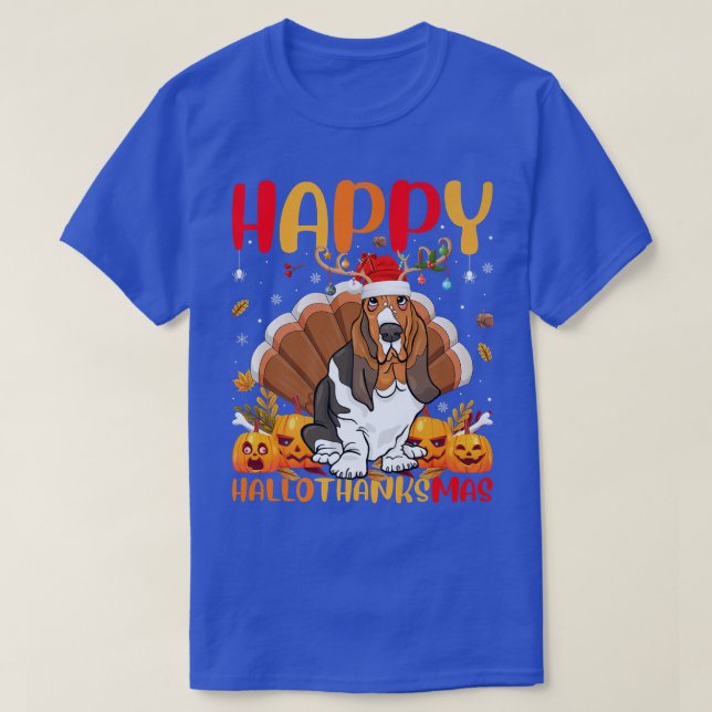 Funny Dog Lover Happy Basset Hound Dog HelloThanks T-Shirt (Design Front)