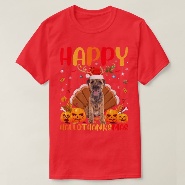 Funny Dog Lover Happy Border Terrier Dog HelloThan T-Shirt (Design Front)