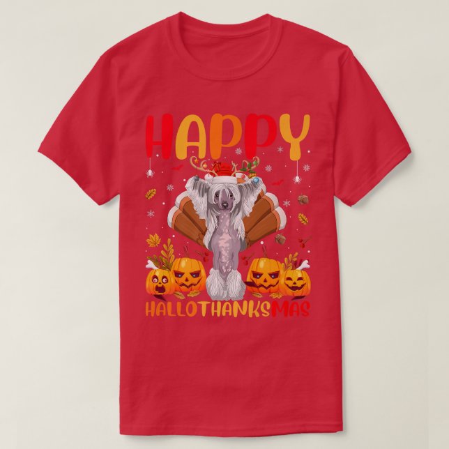 Funny Dog Lover Happy Chinese Crested Dog HelloTha T-Shirt (Design Front)