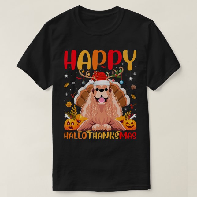 Funny Dog Lover Happy Cocker Spaniel Dog HelloThan T-Shirt (Design Front)