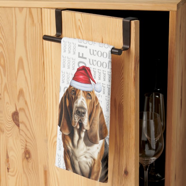 Funny Dog Lover Holiday Basset Hound Christmas Tea Towel (Thirds Fold)