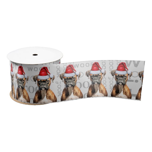 Funny Dog Lover Holiday Boxer Christmas Satin Ribbon (Spool)
