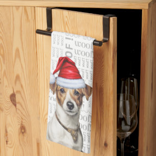 Funny Dog Lover Holiday Jack Russell Christmas Tea Towel