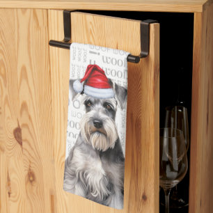 Funny Dog Lover Holiday Schnauzer Christmas Tea Towel