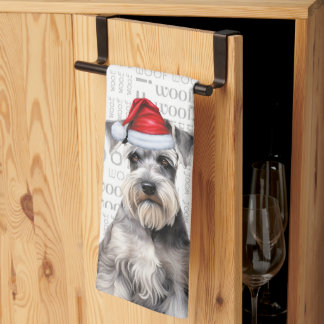 Funny Dog Lover Holiday Schnauzer Christmas Tea Towel